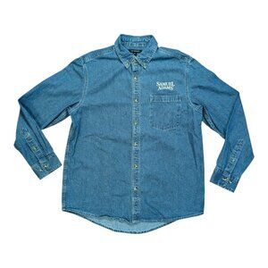 Samuel Adams Boston Brewery Chambray Denim Button Down Shirt Size L Beer Bar